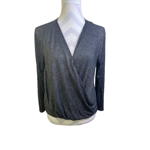 Everleigh Pullover Blouse Faux Wrap Medium Black Heather  Solid - Picture 2 of 8